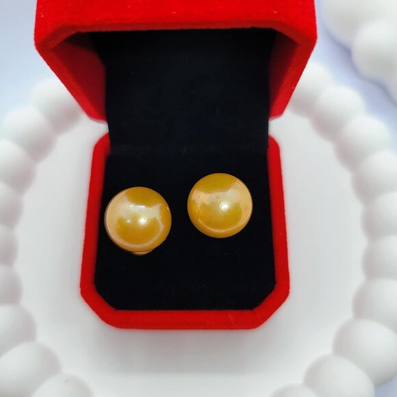 NATURAL GOLDEN EDISON PEARL EARRINGS AAAA Quality | Certificate - Picture 7 of 7